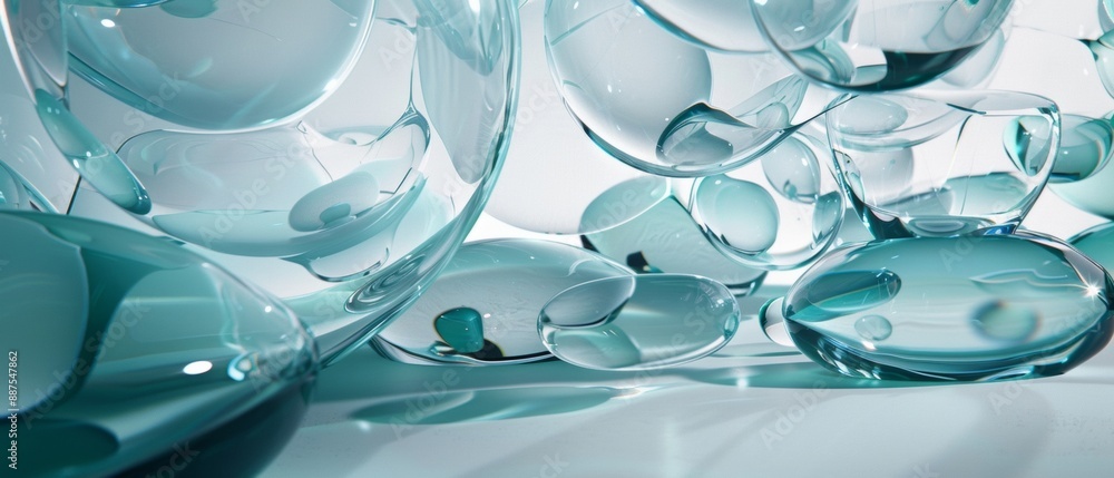 Poster Abstract Art Display Featuring Glass and Crystal Elements in a Brightly Lit Studio Setting