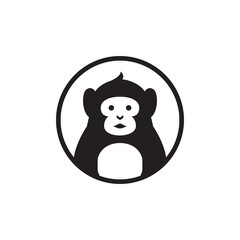 cute monkey in circle cartoon flat logo design vector