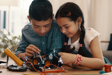 Children, tools and car robotics for education with machine learning, developing and study of...