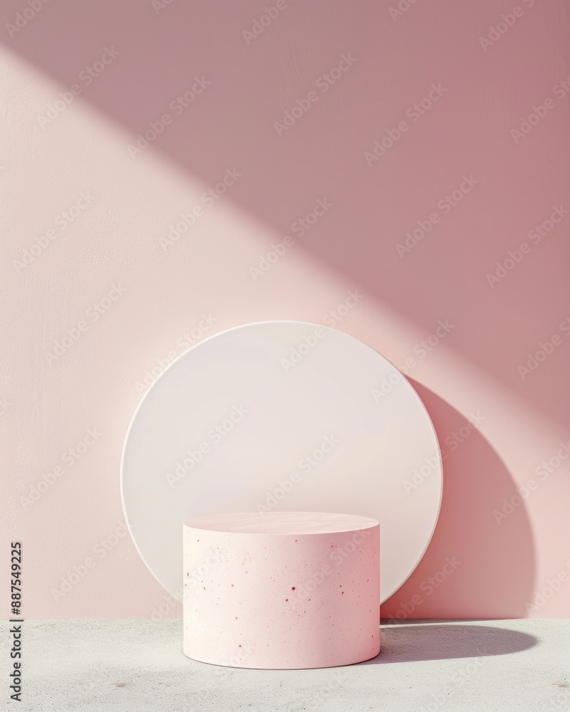Aufkleber Minimalist Multicolored Circular Podium on Soft White Background with Subtle Shadows and Natural Diffused Lighting, Ideal for Product Showcases