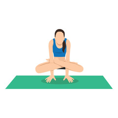 Woman doing Cock Pose, Rooster Pose or Kukkutasana. Flat vector illustration isolated on white background