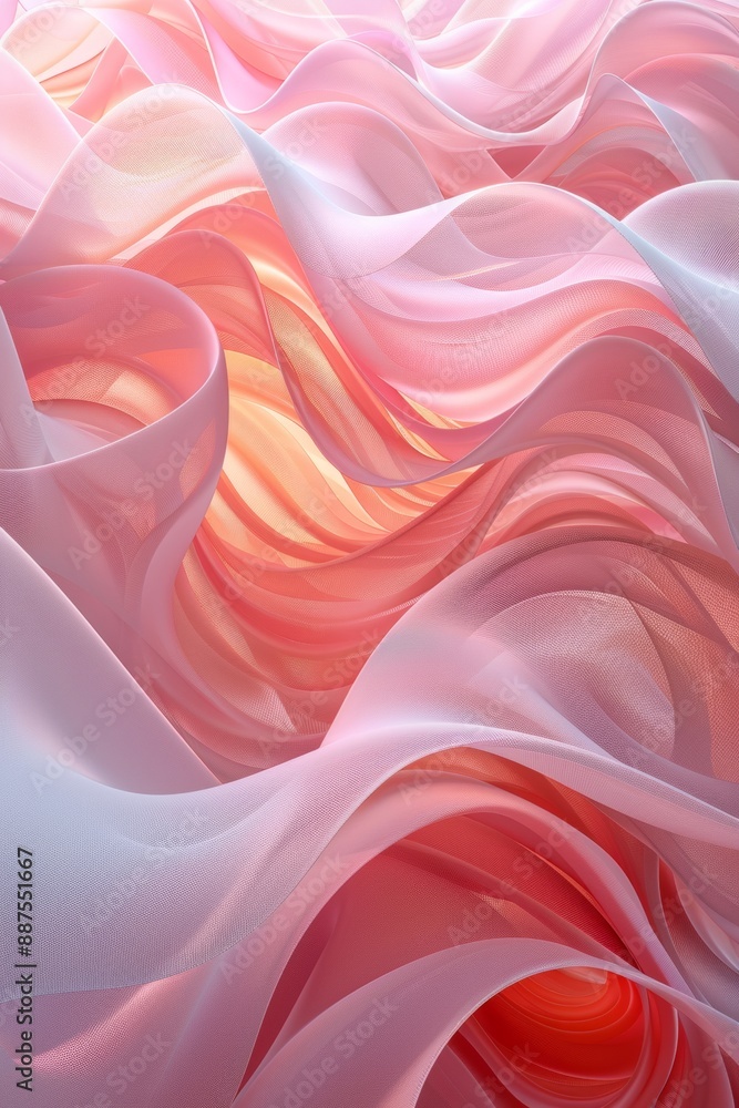 Poster Abstract Fabric Waves in Soft Pastel Pink and Orange A Visualization of Flowing Textile Design