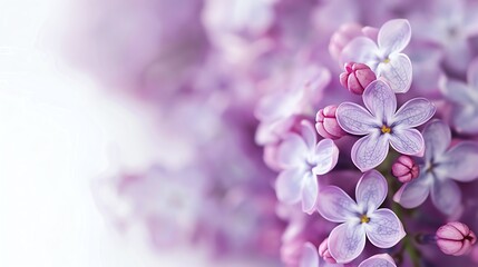 Fototapeta premium Close-up of delicate purple lilac flowers in full bloom, capturing the intricate details and vibrant color of the petals for a springtime feel.