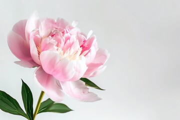 Elegant close-up of a blooming pink peony against a minimalist background, showcasing its delicate petals and natural beauty.