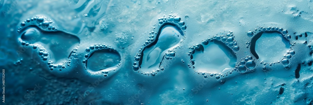 Poster abstract blue water droplets - close-up abstract photo of blue water droplets on a surface creating 