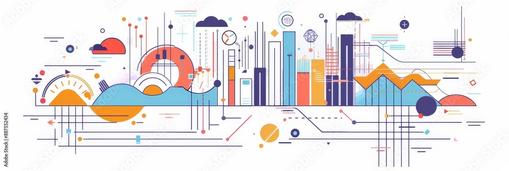 Poster abstract cityscape of data and technology - an abstract and colorful representation of data and tech