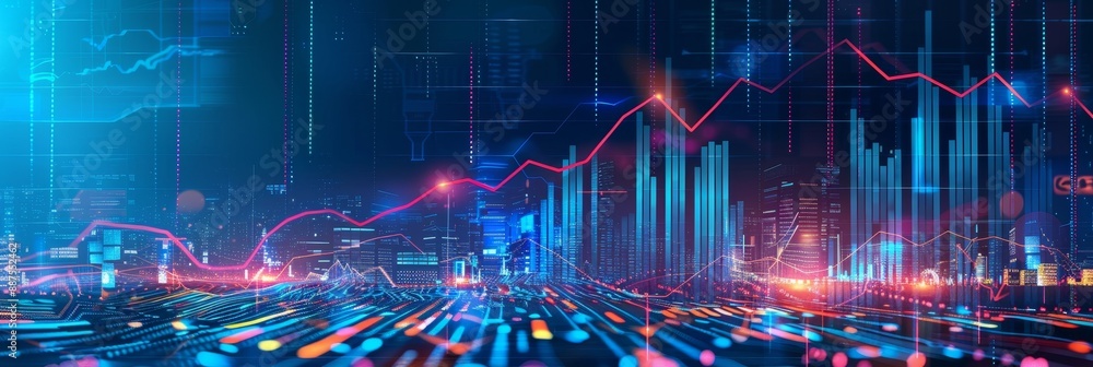Poster abstract cityscape with data visualization - abstract futuristic cityscape with data visualization, 