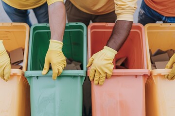 Diverse Team of Young Adults Engaged in Office Recycling Program During Daytime, Exhibiting Workplace Wellness and Environmental Responsibility