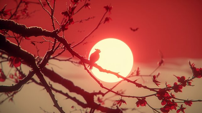 Spooky halloween banner with witch, bats, tree branches against full moon in vector design