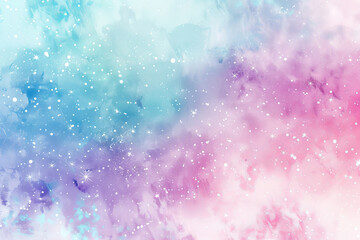 Abstract watercolor background in pink and blue pastel colors with sparkling stars