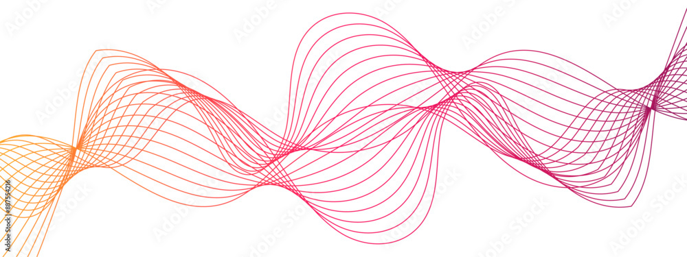 Poster Colorful Abstract Wave Lines Background with Dynamic Technology, and Art Projects for Modern Design. Futuristic motion curve lines tech with glowing frequency sound.