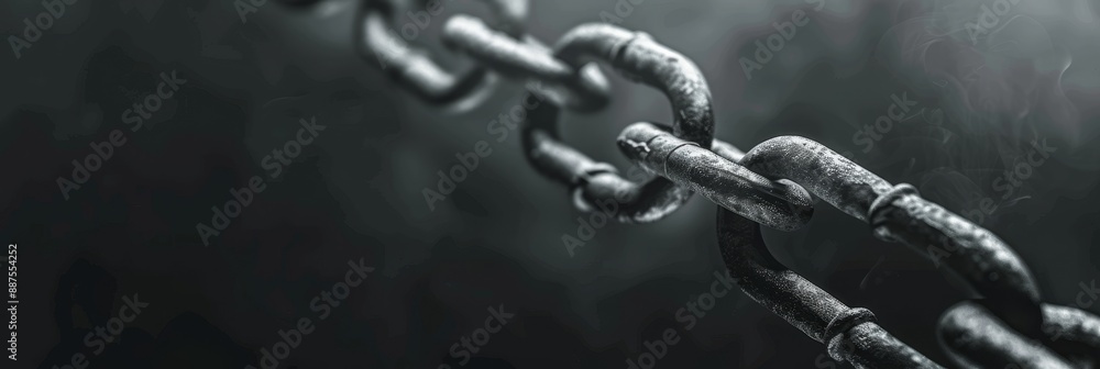 Poster closeup of a rusted chain - a close up image of a rusty metal chain, with a blurry background, highl