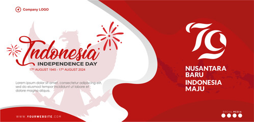 Elegant 79th Indonesia independence day 2024 celebration banner with 79 logo, pancasila, and indonesian map illustration. Best for 79th Anniversary of Indonesia 79 August 2024 background. 