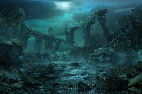 Ancient Ruins of a Mystical City Engulfed by a Desolate Flood