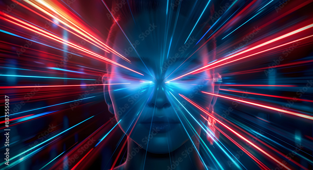 Poster futuristic speed motion with blue and red rays of light abstract background