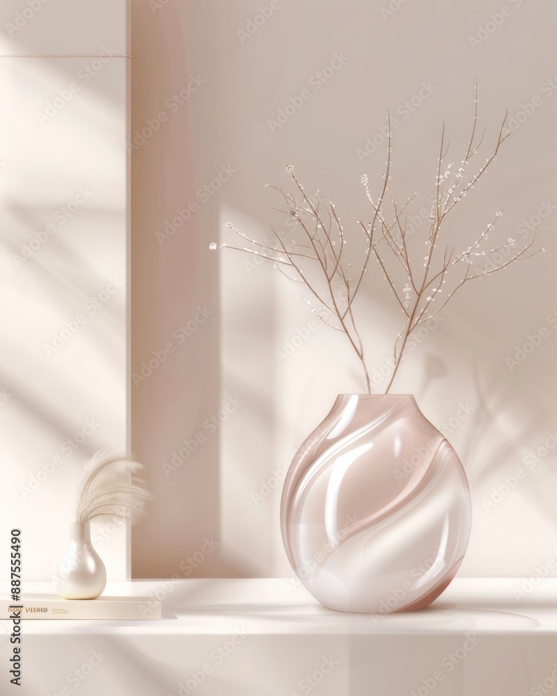 Poster elegant glassmorphism design in modern office transparent vase and sleek decor with soft lighting an