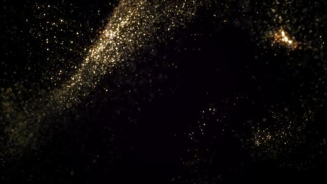 Gold particles moving in slow motion on black background 4k footage, gold particles footage, particles animation, gold moving footage, christmas background footage, new year and titles animation 