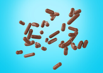 Chocolate Sprinkles For Cakes, Ice Cream And Desserts Falling On Cyan Background 3D Illustration