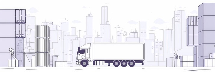 Truck in the City - A white truck driving through the city