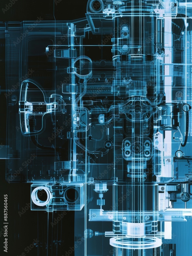 Poster abstract machine - abstract image of a machine with blue and white transparent parts. futuristic des