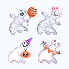 Cute Watercolor Halloween Clipart - Trick or Treat Illustration