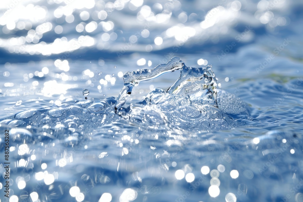 Poster close up of water droplets on a reflective surface with sparkling bokeh high definition macro photog