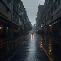 Fototapeta premium Rainy day, and a wonderful picture of town life
