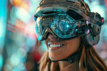Woman In Futuristic VR Headset
