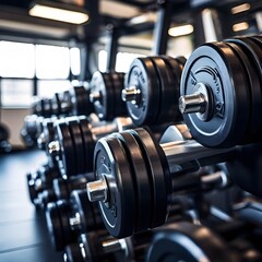 close up of dumbbells in gym 