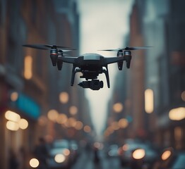 Drone flying over the city