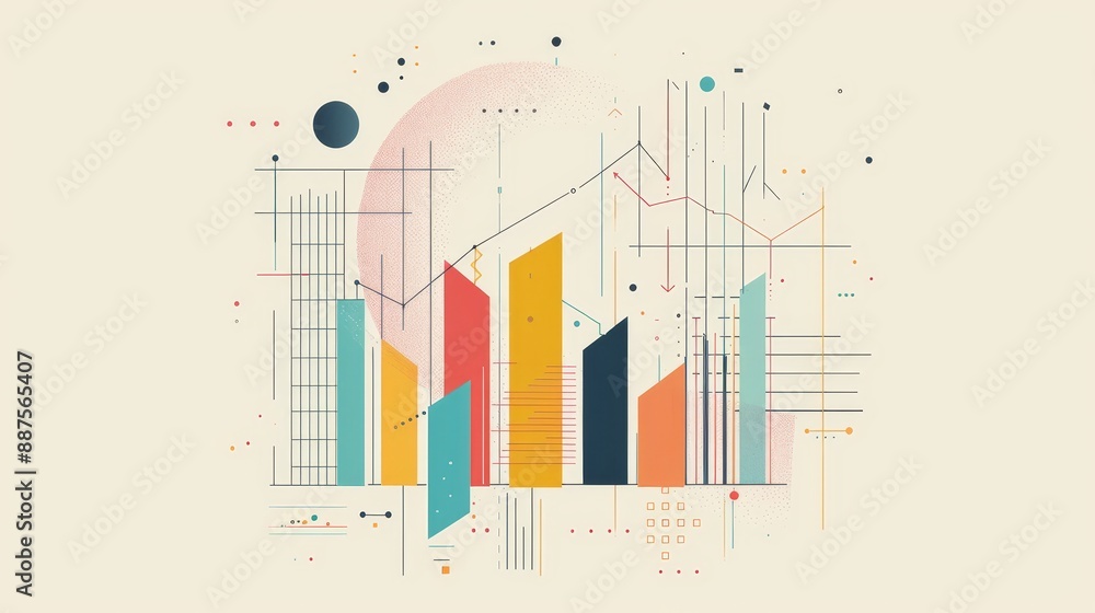 Poster abstract data visualization - abstract geometric graphic with bar and line chart in various colors s