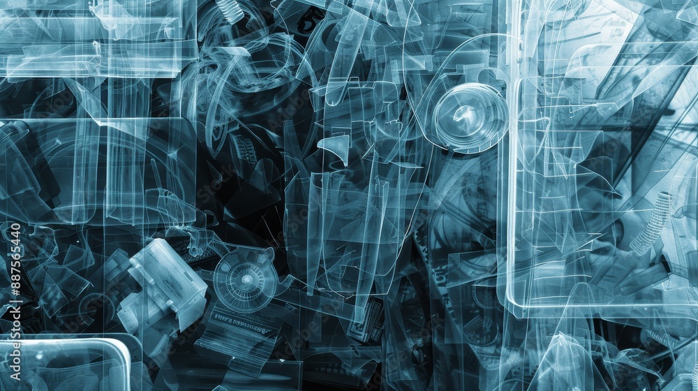 Poster abstract composition of blue transparent objects - a visually stimulating abstract composition showc