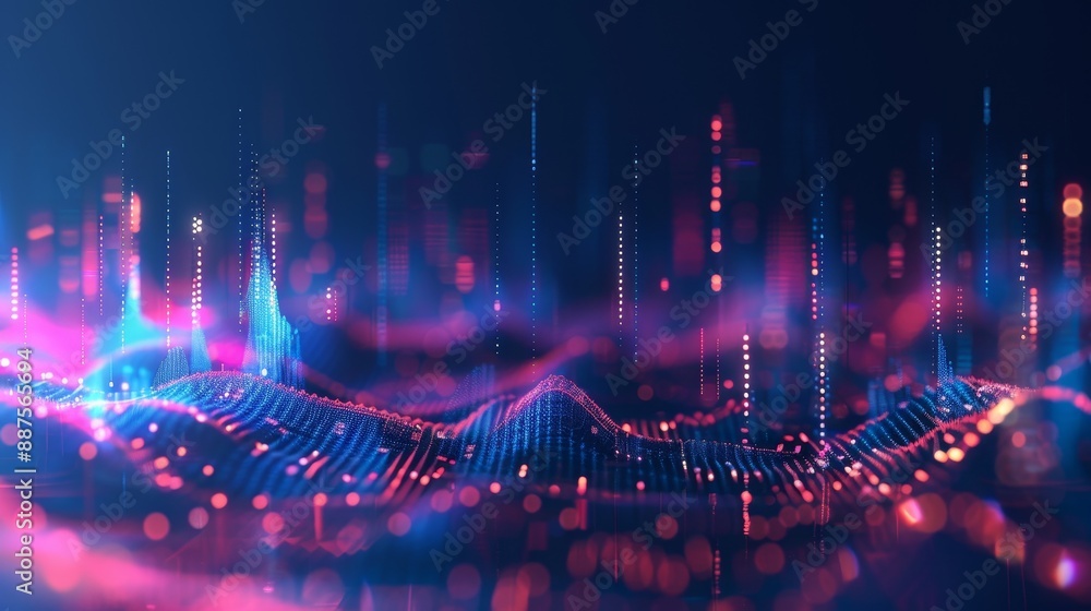 Poster abstract digital landscape with neon lights - a futuristic digital abstract landscape with neon ligh