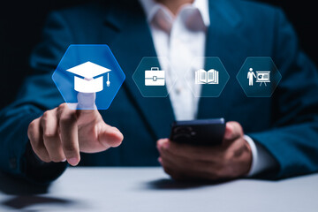 E-learning technology concept. Online education, internet lessons and online webinar. Increase business skills with educational technology.