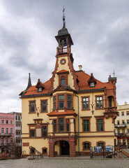 The town hall in the center of the old market square - Nowa Ruda, Poland.