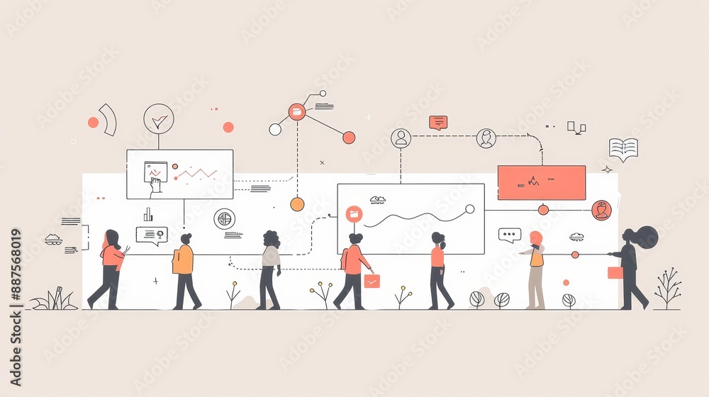 Poster business process and workflow diagram - a diagram depicting a workflow with people interacting withi
