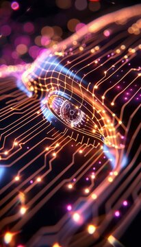 Futuristic artificial intelligence concept with glowing circuits forming a human face, representing innovation and technology advancements.