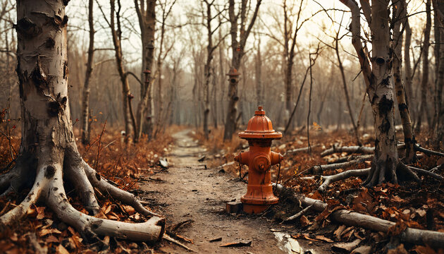 Hydrant orange dans la for&ecirc;t d'automne