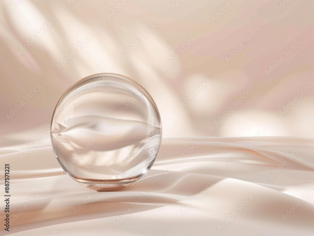 Poster elegant glass sphere on soft neutral fabric minimalist and modern product display with crystal-clear