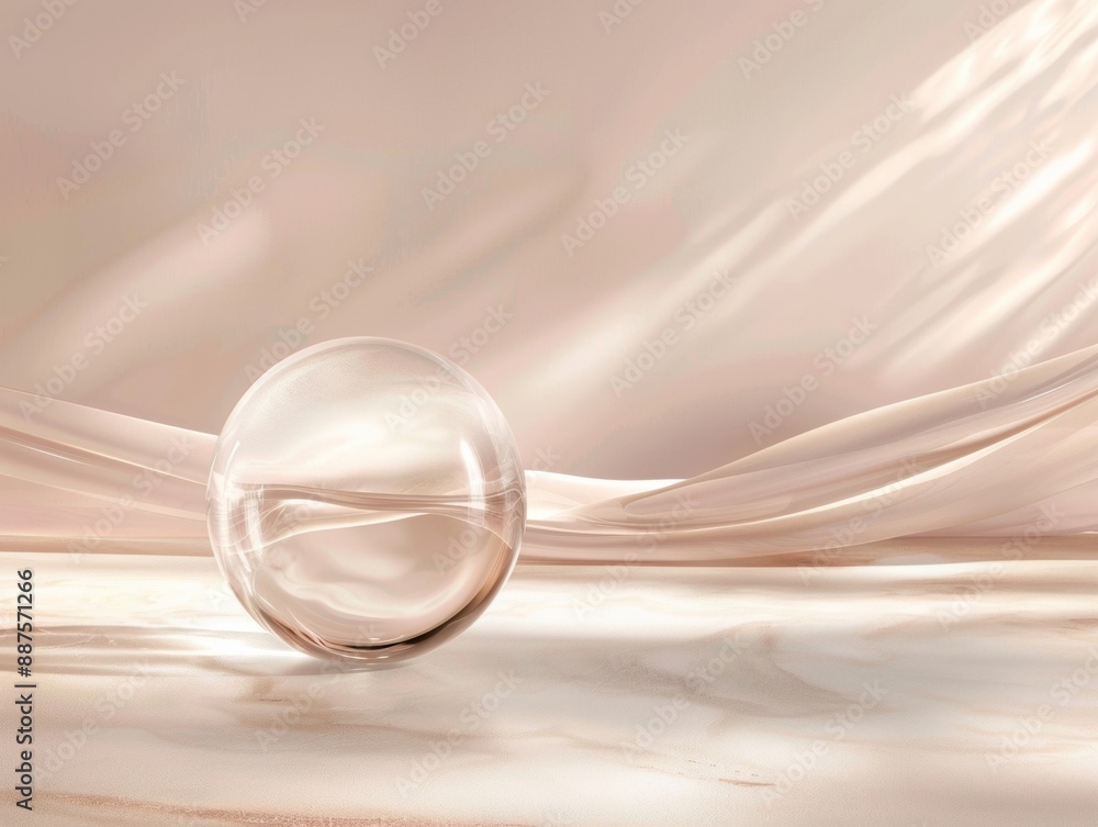 Poster elegant minimalist glass sphere in a modern setting with soft lighting and neutral tones