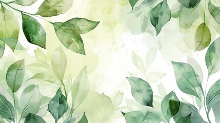 Watercolor green leaves, soft color palettes illustrations