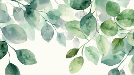 Watercolor green leaves, soft color palettes illustrations