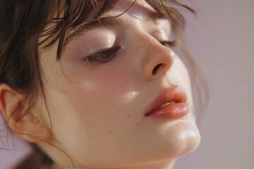 A woman with light brown hair and a light pinkish skin tone