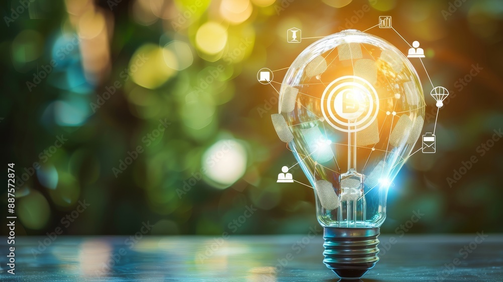 Poster illuminating ideas: a lightbulb representing innovation and connectivity - a lightbulb with a networ