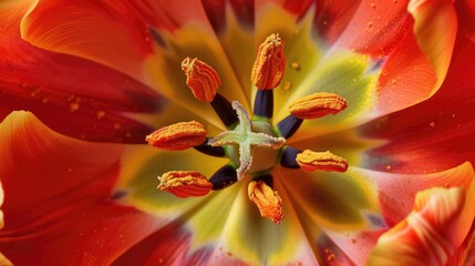 Close up of tulip reproductive parts in spring
