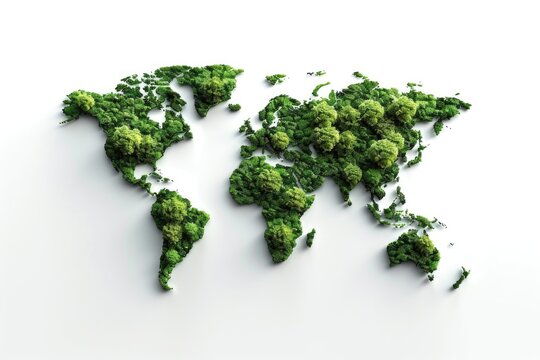 3D green world map symbolizes Earth and environment conservation.