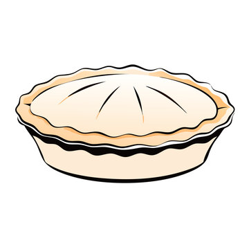 recommend clip art: vector illustration of traditional pie, fluted crust, decorative scoring, line art, culinary, graphics
