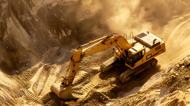 cat excavator working on sand