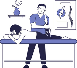 A physiotherapist conducts a massage session. Osteopath's office.