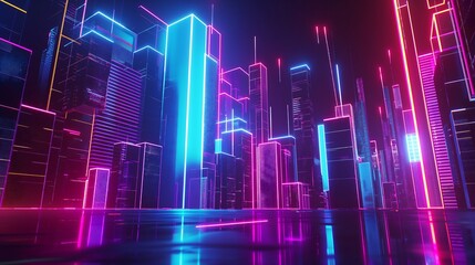 Abstract geometric shapes and structures in neon colors.